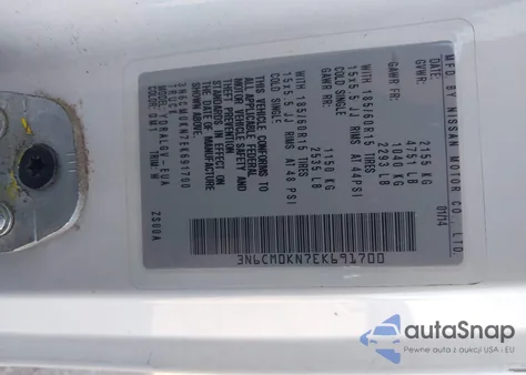 2014 Nissan Nv200 Sv z USA, uszkodzony, nr VIN 3N6CM0KN7EK691700